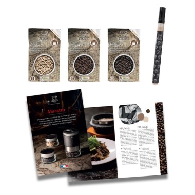 Maestro – Bar à poivres, moulin à poivre u’Select avec 3 grands crus et 3 réservoirs interchangeables