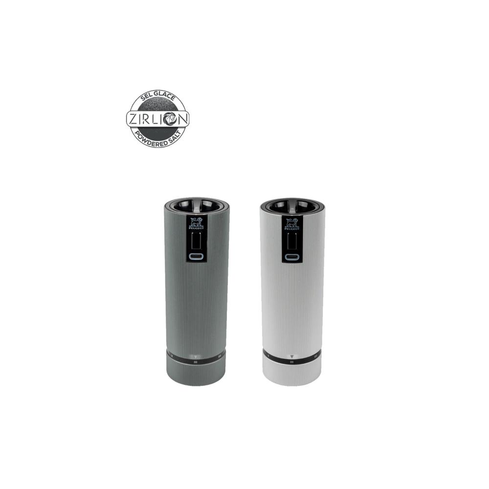 Coffret cadeau Line Electric – Duo de moulins à poivre et à sel électriques rechargeables, u’Select, carbone et aluminium, 15 cm