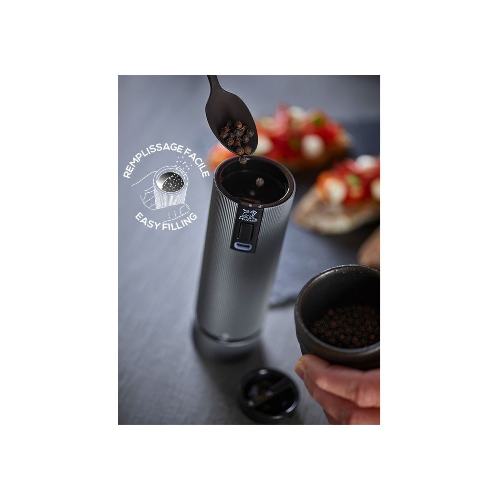 Coffret cadeau Line Electric – Duo de moulins à poivre et à sel électriques rechargeables, u’Select, carbone et aluminium, 15 cm