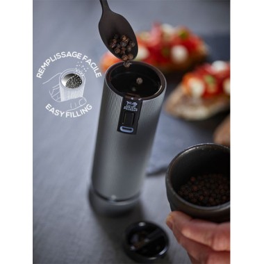 Coffret cadeau Line Electric – Duo de moulins à poivre et à sel électriques rechargeables, u’Select, carbone et aluminium, 15 cm