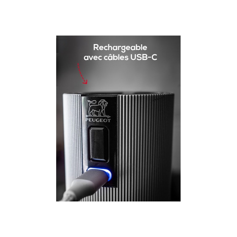Coffret cadeau Line Electric – Duo de moulins à poivre et à sel électriques rechargeables, u’Select, carbone et aluminium, 15 cm