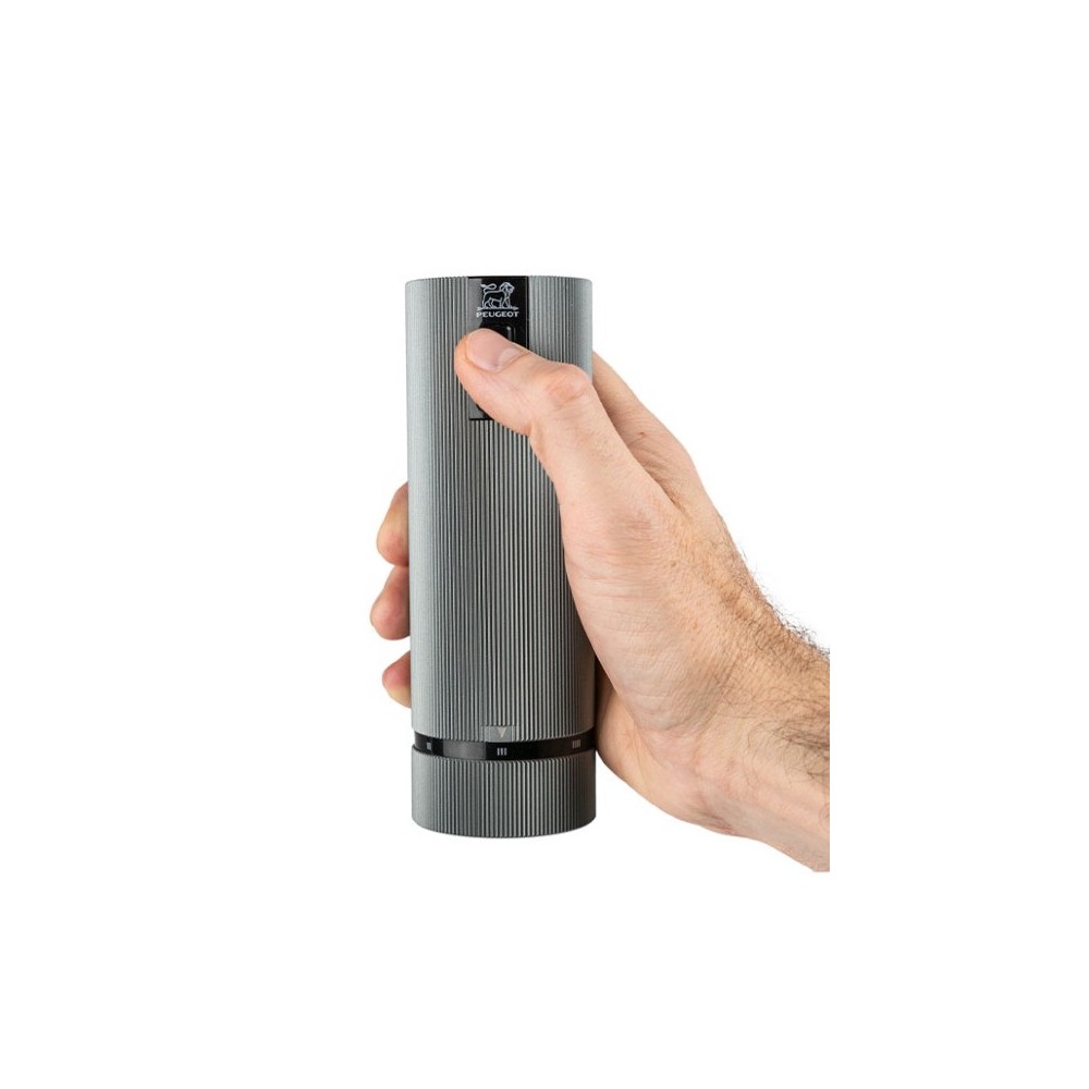 Coffret cadeau Line Electric – Duo de moulins à poivre et à sel électriques rechargeables, u’Select, carbone et aluminium, 15 cm