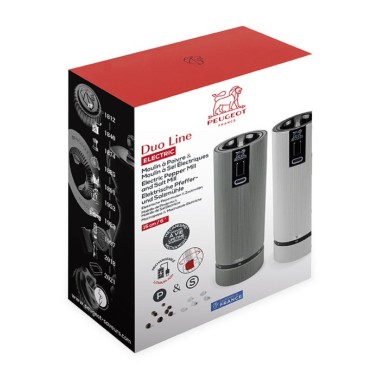 Coffret cadeau Line Electric – Duo de moulins à poivre et à sel électriques rechargeables, u’Select, carbone et aluminium, 15 cm
