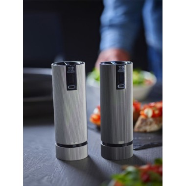 Coffret cadeau Line Electric – Duo de moulins à poivre et à sel électriques rechargeables, u’Select, carbone et aluminium, 15 cm