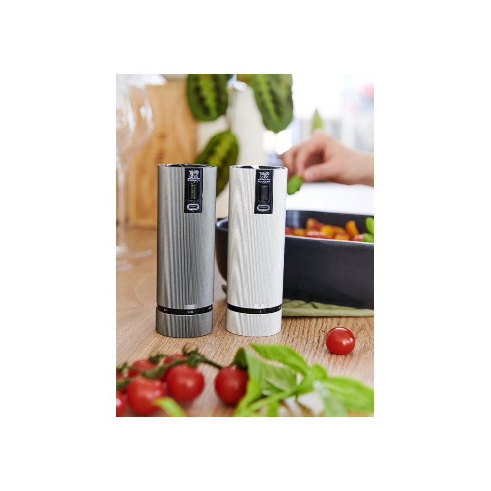 Coffret cadeau Line Electric – Duo de moulins à poivre et à sel électriques rechargeables, u’Select, carbone et aluminium, 15 cm