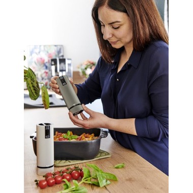 Coffret cadeau Line Electric – Duo de moulins à poivre et à sel électriques rechargeables, u’Select, carbone et aluminium, 15 cm