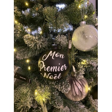 Boule de Noël noire mate personnalisable – Ø10 cm