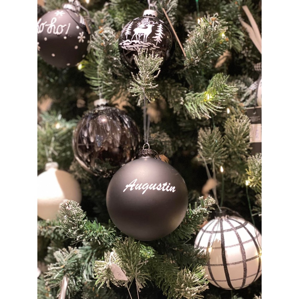 Boule de Noël noire mate personnalisable – Ø10 cm