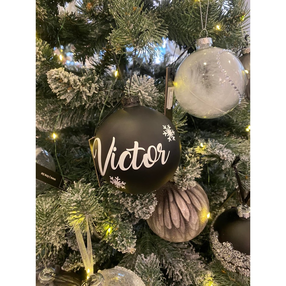 Boule de Noël noire mate personnalisable – Ø10 cm