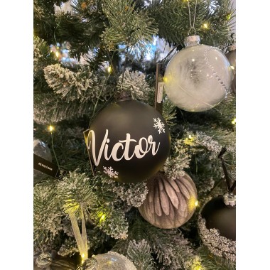 Boule de Noël noire mate personnalisable – Ø10 cm