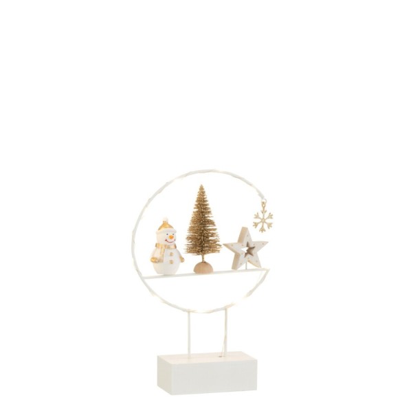Demi-Cercle sur Pied avec LED – Bonhomme de Neige Bois Blanc et Or