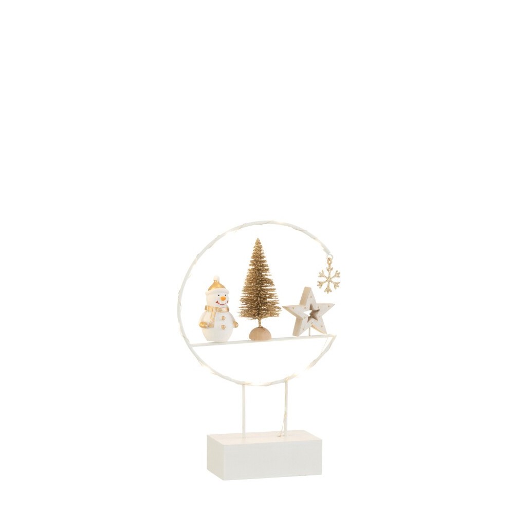 Demi-Cercle sur Pied avec LED – Bonhomme de Neige Bois Blanc et Or Demi-Cercle sur Pied avec LED – Bonhomme de Neige Bois Blanc et Or