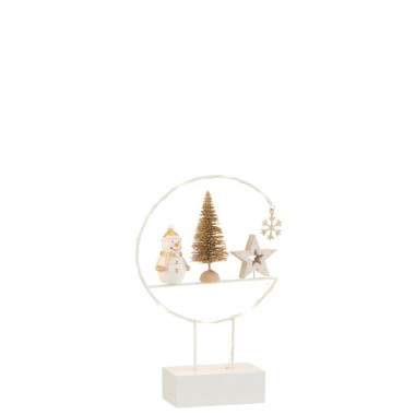 Demi-Cercle sur Pied avec LED – Bonhomme de Neige Bois Blanc et Or