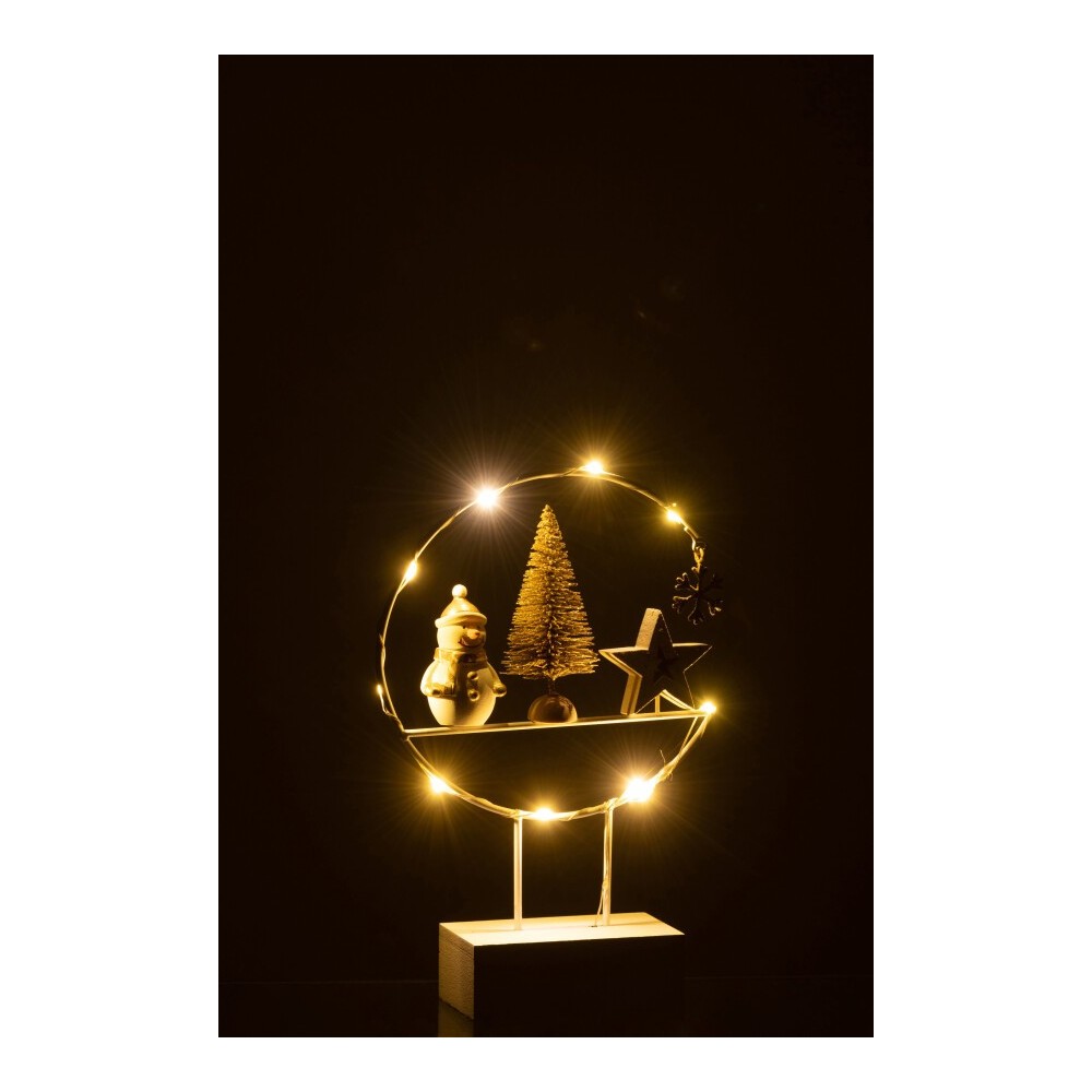 Demi-Cercle sur Pied avec LED – Bonhomme de Neige Bois Blanc et Or