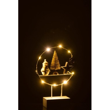 Demi-Cercle sur Pied avec LED – Bonhomme de Neige Bois Blanc et Or