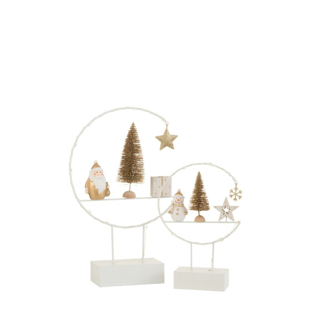 Demi-Cercle sur Pied + LED – Père Noël Bois Blanc/Or