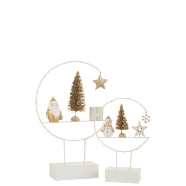 Demi-Cercle sur Pied + LED – Père Noël Bois Blanc/Or