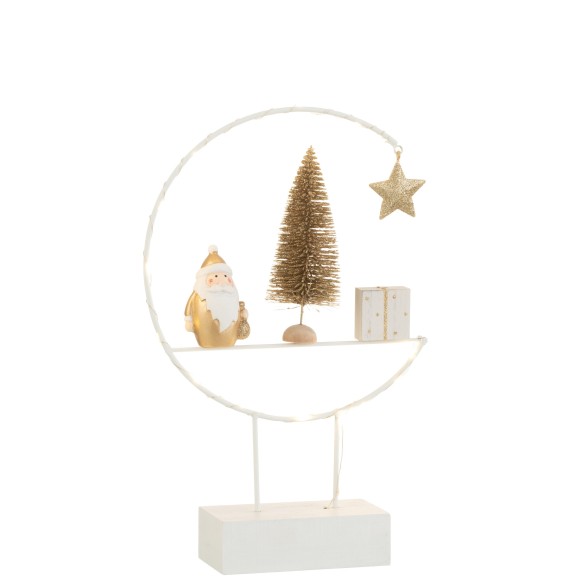 Demi-Cercle sur Pied + LED – Père Noël Bois Blanc/Or