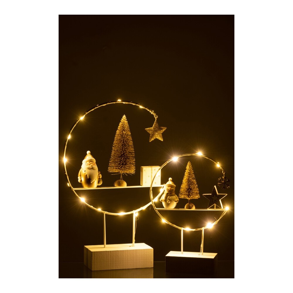 Demi-Cercle sur Pied + LED – Père Noël Bois Blanc/Or