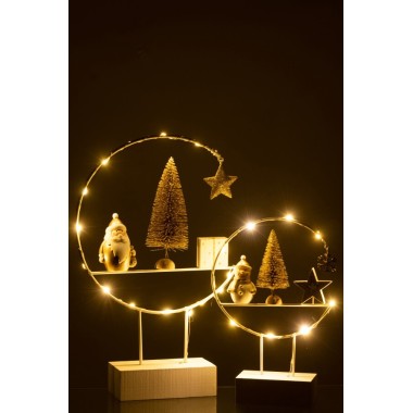 Demi-Cercle sur Pied + LED – Père Noël Bois Blanc/Or