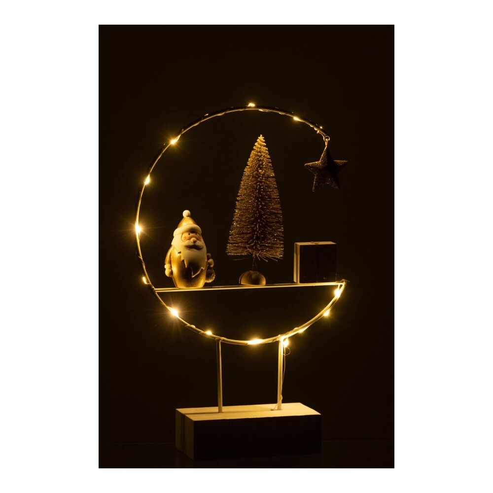 Demi-Cercle sur Pied + LED – Père Noël Bois Blanc/Or