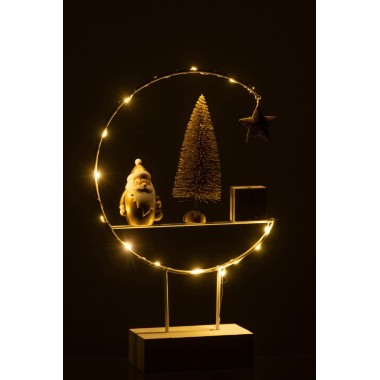 Demi-Cercle sur Pied + LED – Père Noël Bois Blanc/Or