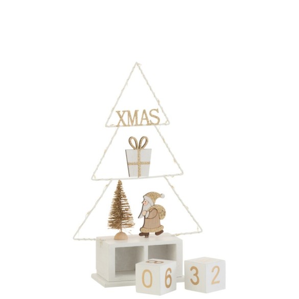 Sapin Calendrier avec LED – Bois Blanc et Or