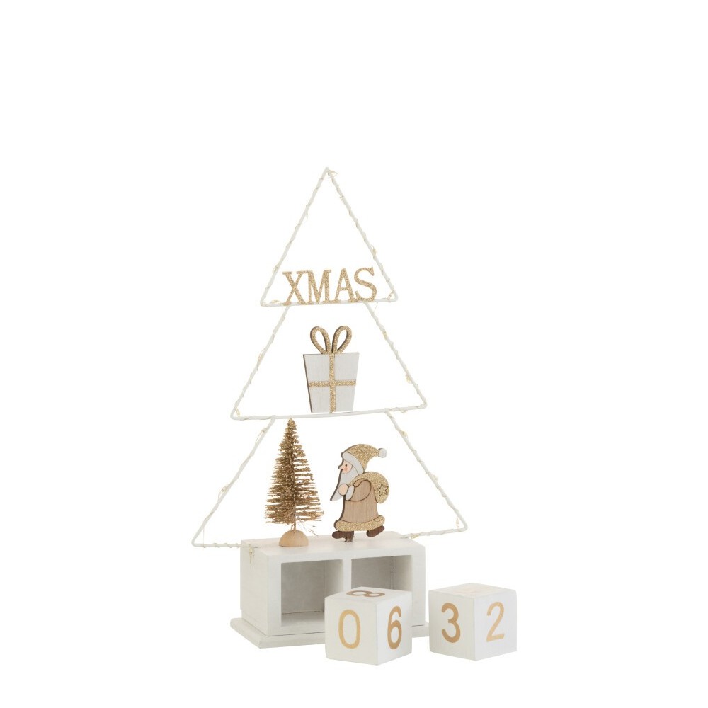 Sapin Calendrier avec LED – Bois Blanc et Or Sapin Calendrier avec LED – Bois Blanc et Or