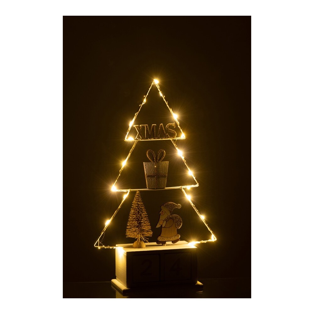 Sapin Calendrier avec LED – Bois Blanc et Or