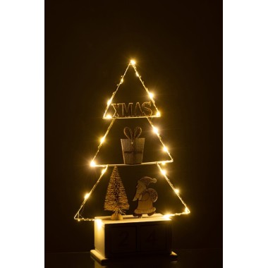 Sapin Calendrier avec LED – Bois Blanc et Or