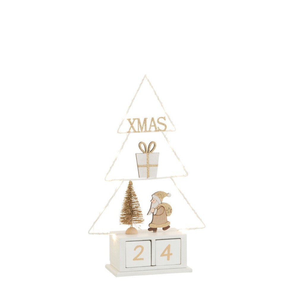 Sapin Calendrier avec LED – Bois Blanc et Or