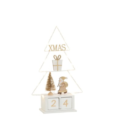 Sapin Calendrier avec LED – Bois Blanc et Or