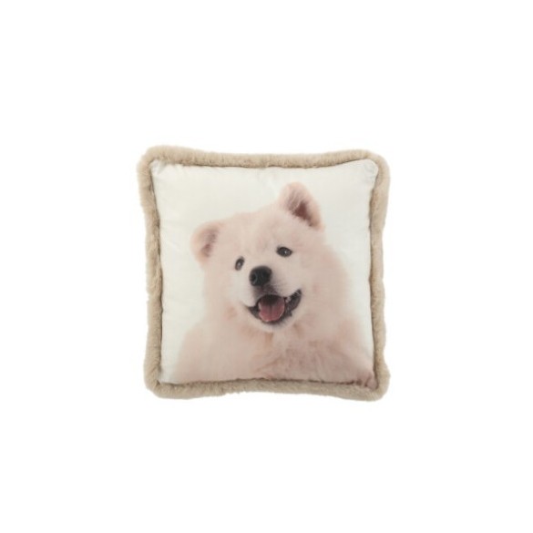 Coussin décoratif 45x45 cm – Motif Chien – Bords en Fourrure