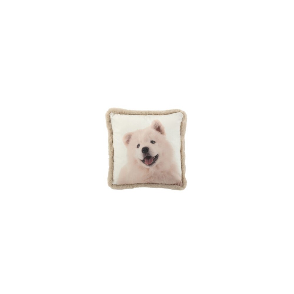 Coussin décoratif 45x45 cm – Motif Chien – Bords en Fourrure