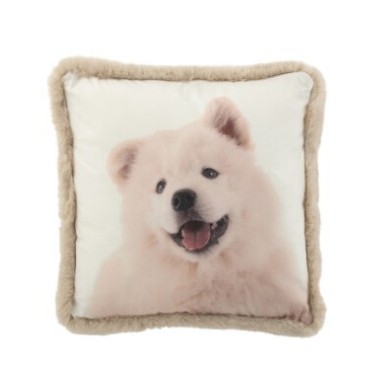 Coussin décoratif 45x45 cm – Motif Chien – Bords en Fourrure