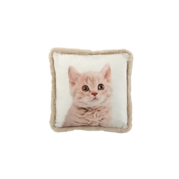 Coussin décoratif 45x45 cm – Motif Chat – Bords en Fourrure