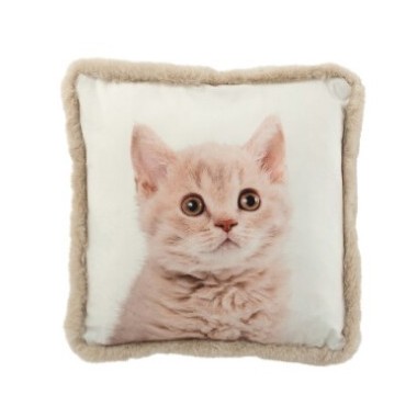 Coussin décoratif 45x45 cm – Motif Chat – Bords en Fourrure
