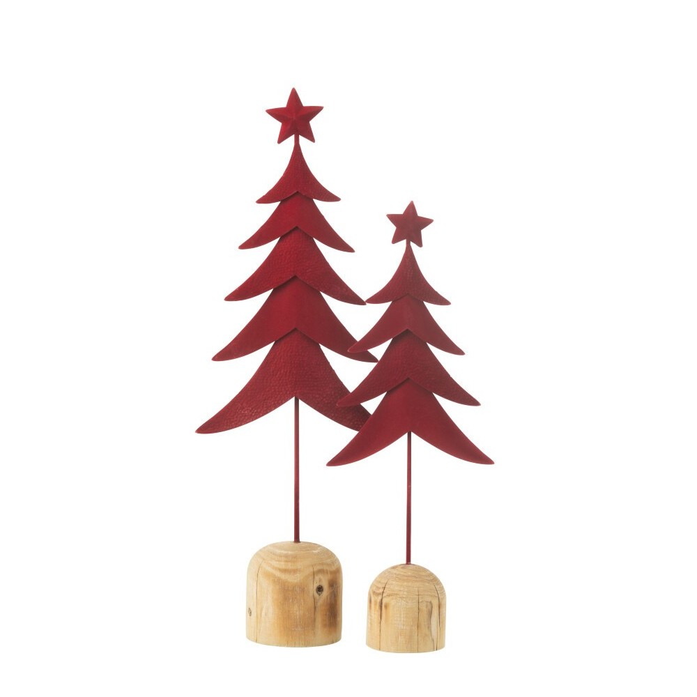 Sapin décoratif en métal rouge sur socle bois – 14,5 x 7 x 40 cm