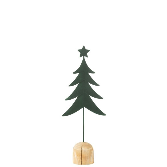 Sapin décoratif en métal vert sur socle bois – 14,5 x 7 x 40 cm