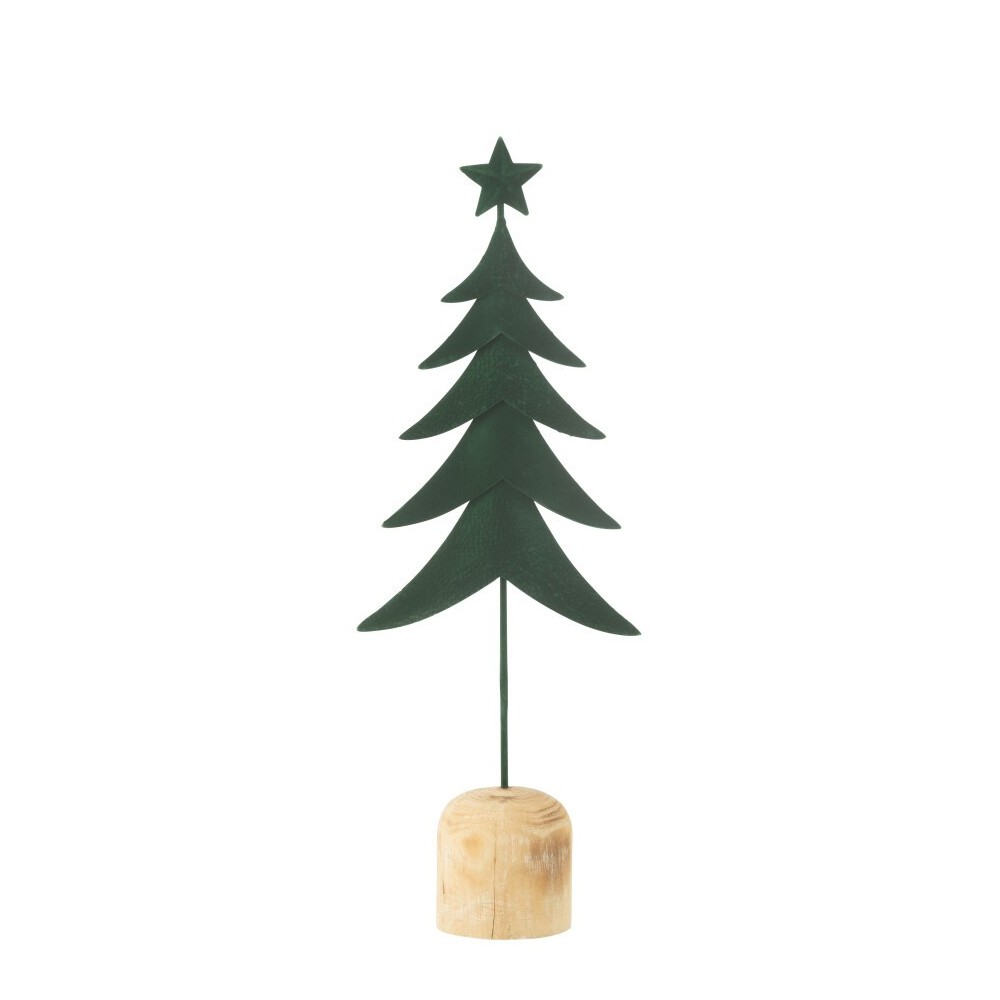 Sapin décoratif en métal vert sur socle bois – 49x17.5x8 cm Sapin décoratif en métal vert sur socle bois – 49x17.5x8 cm