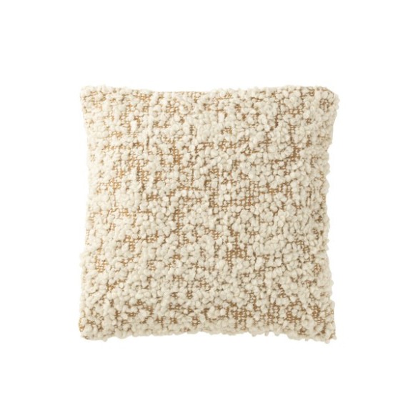 Coussin carré bouclé – Camel/Crème, 45×45×12 cm