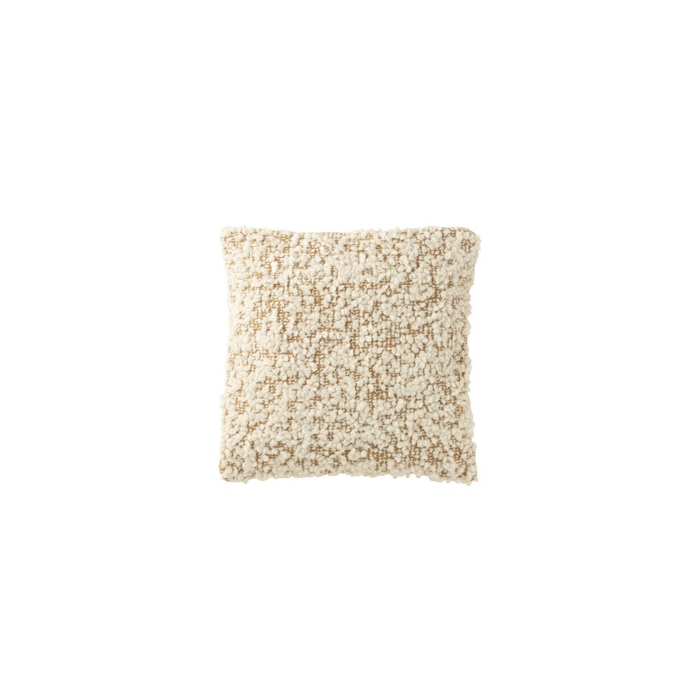 Coussin carré bouclé – Camel/Crème, 45×45×12 cm