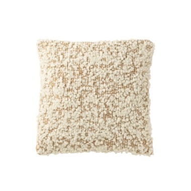 Coussin carré bouclé – Camel/Crème, 45×45×12 cm