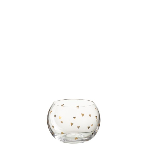 Petit plat apéritif cœur – Verre transparent et or, Ø10×H7 cm