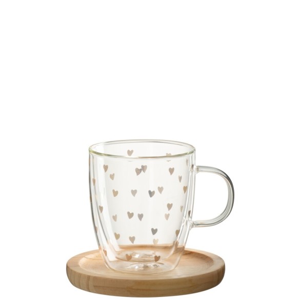 Mug cœur – Verre transparent et or, 9×12,5×11 cm
