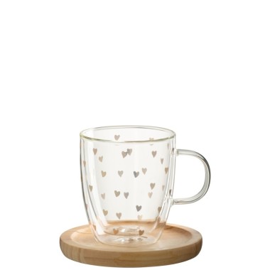 Mug cœur – Verre transparent et or, 9×12,5×11 cm