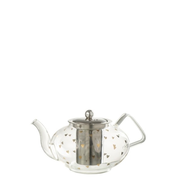 Théière cœur – Verre transparent et or, 15×21,5×11,5 cm
