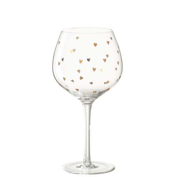Verre à vin cœur – Verre transparent et or, 10×10×21,5 cm