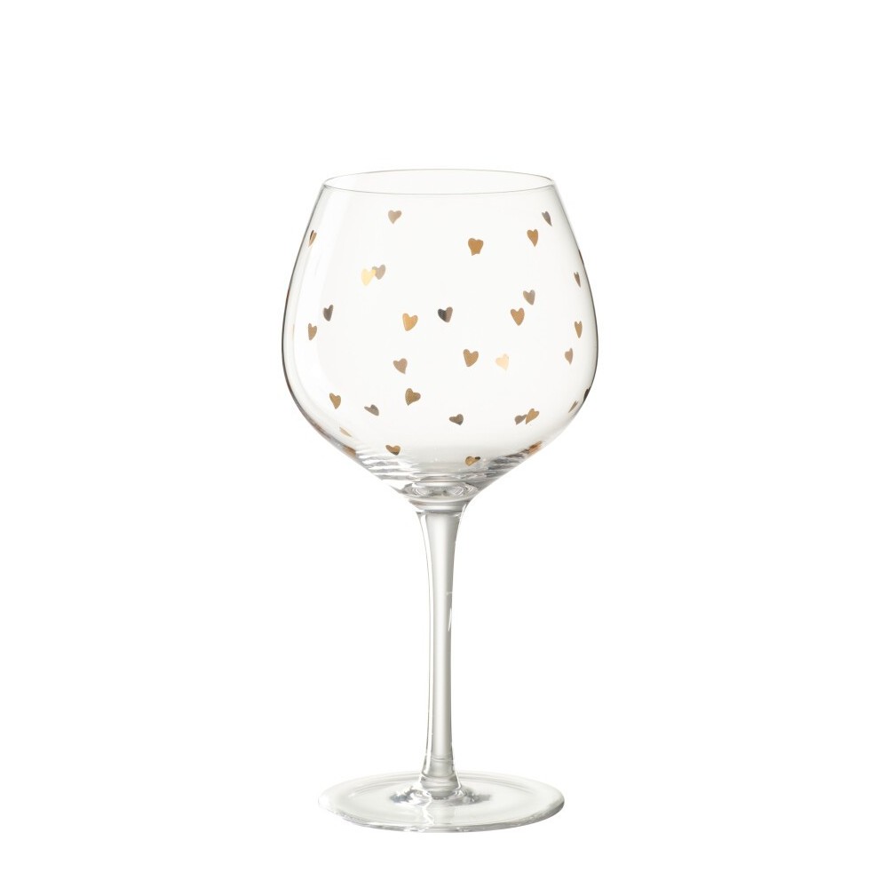 Verre à vin cœur – Verre transparent et or, 10×10×21,5 cm Verre à vin cœur – Verre transparent et or, 10×10×21,5 cm