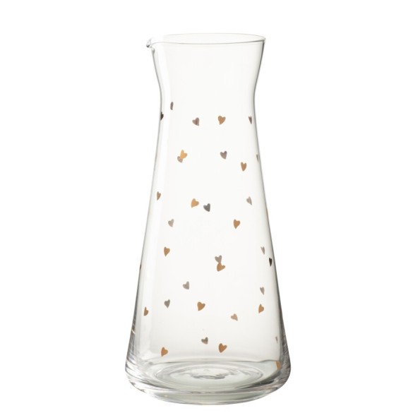 Carafe cœur – Verre transparent et or, 11×11×23 cm